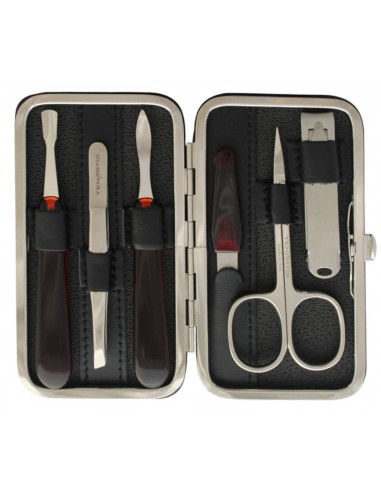 Set Manucure 6 pièces en Cuir Noir avec Coupe-ongles - Tenartis Fabriqué en Italie