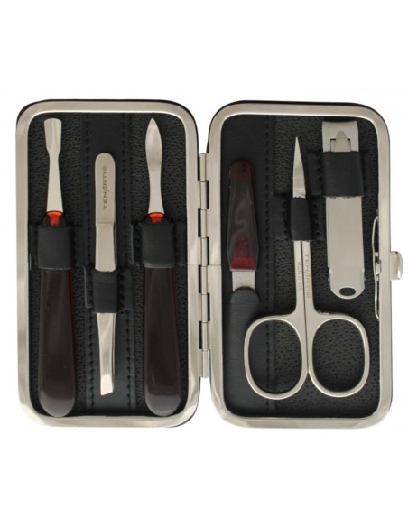 6 teiliges Maniküre Etui aus echtem Leder Schwarz mit Nagelknipser - Tenartis Made in Italy