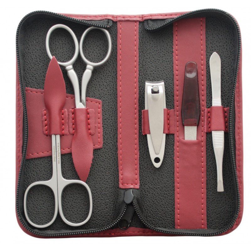 Set Manucure 5 Pièces en Acier Inoxydable avec Coupe-Ongles et Étui en Cuir Véritable - Tenartis Fabriqué en Italie