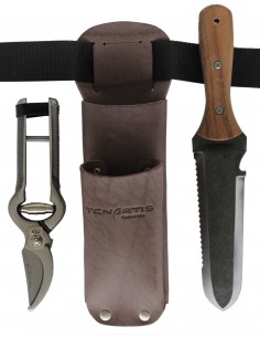 Juego de Herramientas de Jardinería Vintage con Cuchillo para Desherbar Japonés Hori-Hori y Tijeras de Podar - Tenartis