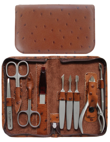Set Manicura y Pedicura 9 pzas Inox en Piel con Cremallera | Tenartis