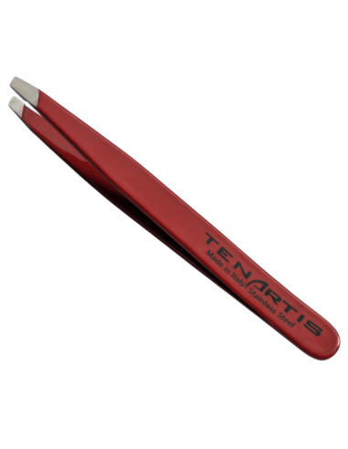 Pince à Épiler Mors Biais Inox Rouge avec Etui en PVC - Tenartis Fabriqué en Italie