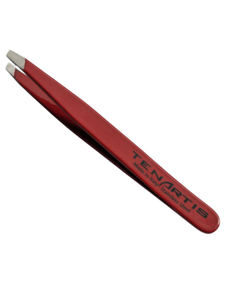 Pince à Épiler Mors Biais Inox Rouge avec Etui en PVC - Tenartis Fabriqué en Italie