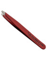 Red Slant Hair Tweezers Stainless Steel with PVC Case - Tenartis Made in Italy