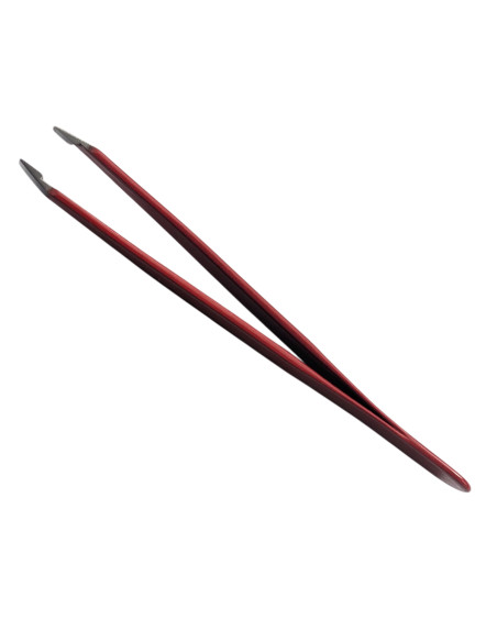 Red Slant Hair Tweezers Stainless Steel with PVC Case - Tenartis Made in Italy