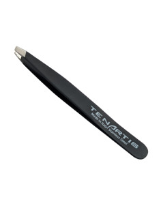 Black Slant Hair Tweezers Stainless Steel with PVC Case - Tenartis Made in Italy