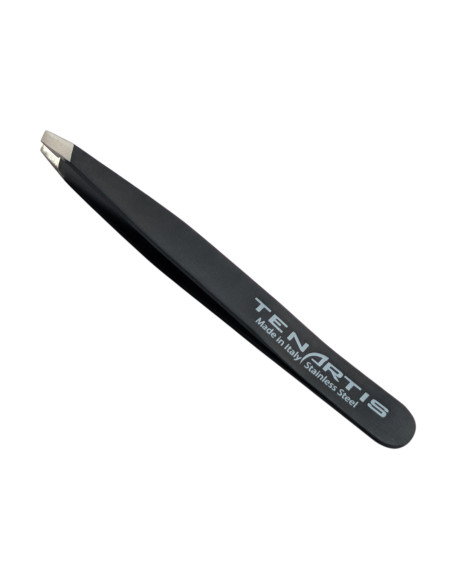 Pince à Épiler Mors Biais Inox Noire avec Etui en PVC - Tenartis Fabriqué en Italie
