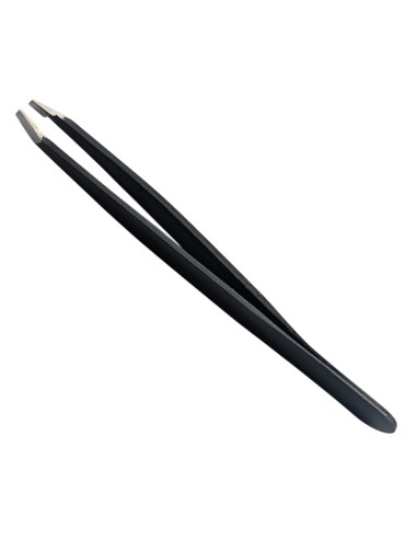 Black Slant Hair Tweezers Stainless Steel with PVC Case - Tenartis Made in Italy