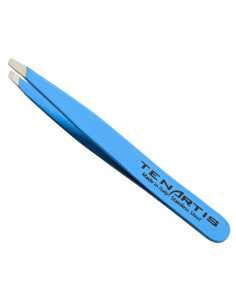 Pince à Épiler Mors Biais Inox Azure avec Etui en PVC - Tenartis Fabriqué en Italie