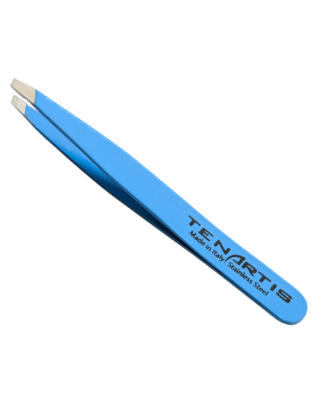 Pinza Profesional para Depilar Sesgada Inox Azul con Funda en PVC - Tenartis Made in Italy