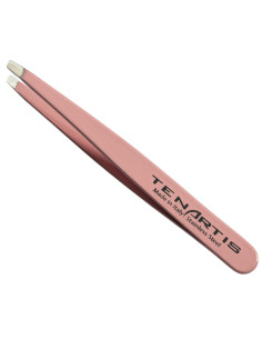 Pince à Épiler Mors Biais Inox Rose avec Etui en PVC - Tenartis Fabriqué en Italie