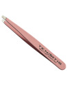 Pink Slant Hair Tweezers Stainless Steel with PVC Case - Tenartis Made in Italy