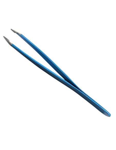 Augenbrauen Farbige Pinzette aus rostfreiem Edelstahl, schräge PlasticFree mit umweltfreundlich Lederetui - Tenartis (Blau)