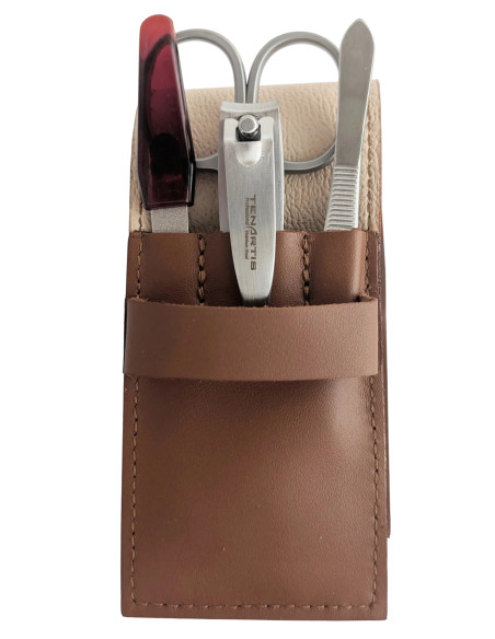 Set Manucure 4 pièces en Cuir avec Coupe Ongles en Acier Inox - Tenartis