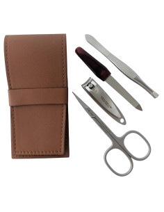 4 teiliges Maniküre Etui aus echtem Leder mit rostfrei Edelstahl Nagelknipser - Tenartis